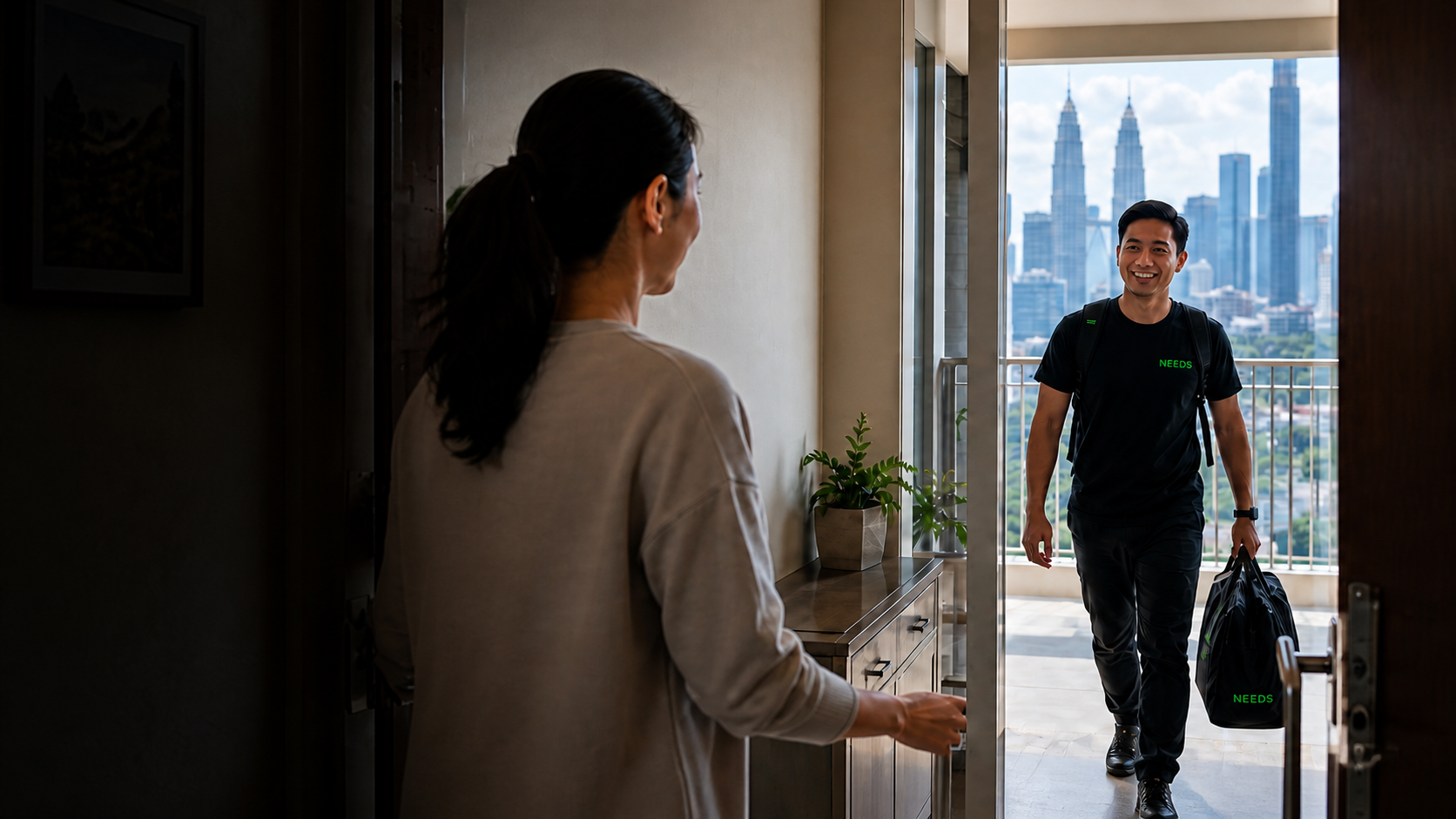 A NEEDS helper arriving at a customer's home in Kuala Lumpur